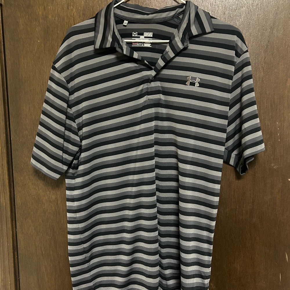 Under Armour Men's Polo Shirt in Black and Gray Stripes